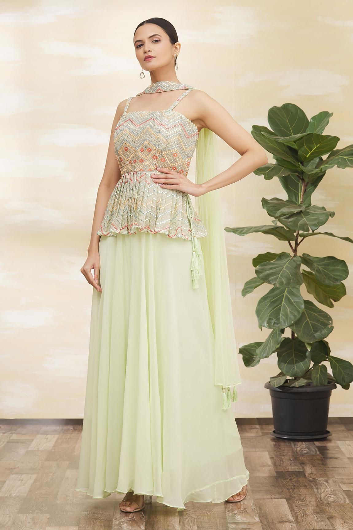 PISTA COLOURED WOMEN'S FAUX GEORGETTE EMBROIDERY KURTA WITH PANT DUPATTA SET