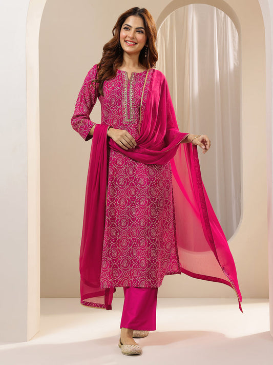 PINK COLOURED  WOMEN'S VISCOSE RAYON KURTA WITH  DUPATTA SET