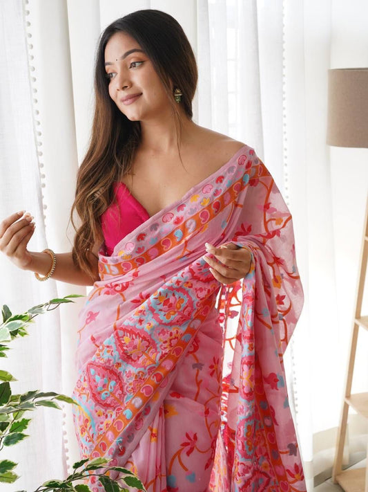 KASHMIRI WEAVING MULTIPLE COLOR THREAD WEAVING PURE ZARI WEAVING PINK