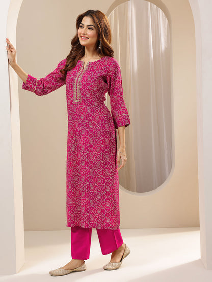 PINK COLOURED  WOMEN'S VISCOSE RAYON KURTA WITH  DUPATTA SET
