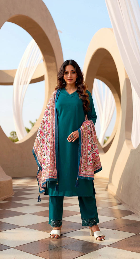 RAMA COLOURED  WOMEN'S VISCOSE RAYON KURTA WITH  DUPATTA SET
