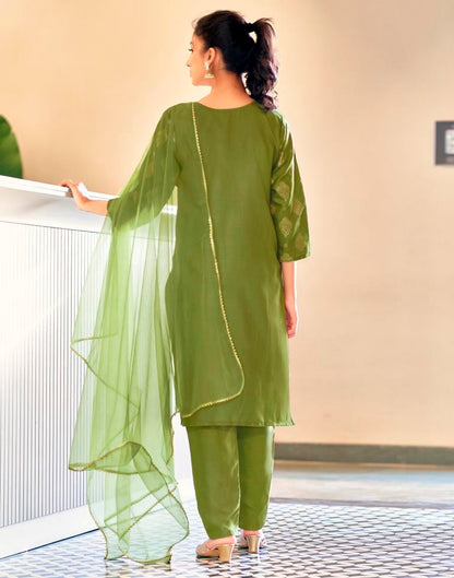 MAHENDI   COLOURED  WOMEN'S COTTON KURTA WITH  DUPATTA SET