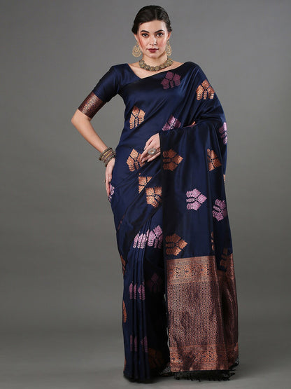 THE BANARASI SAREEIS MADE UP OF SILK THREADS WOVEN USING