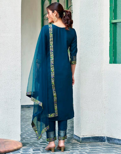 BLUE  COLOURED  WOMEN'S VISCOSE RAYON KURTA WITH  DUPATTA SET