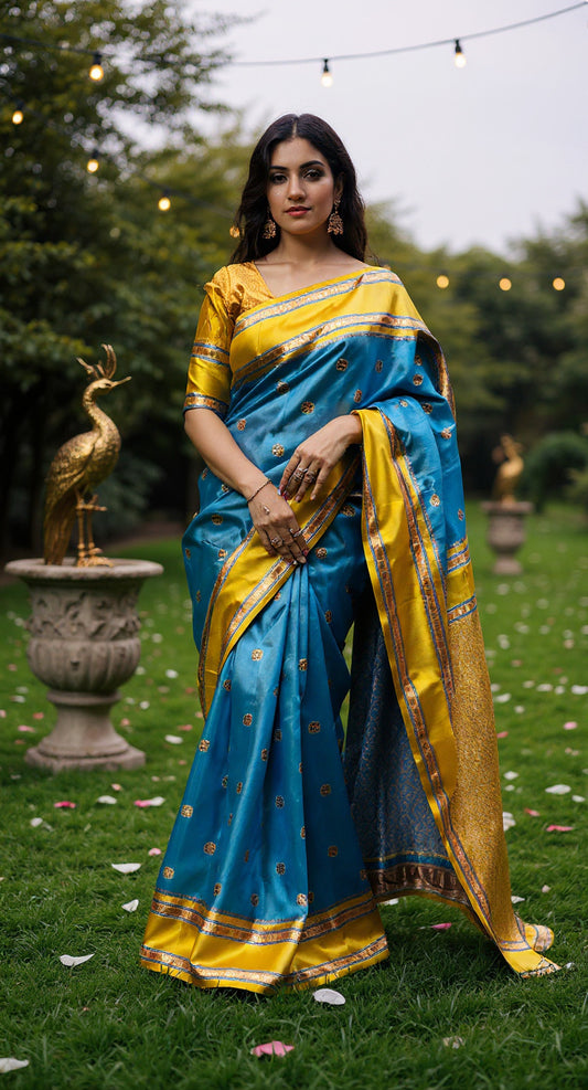 THE BANARASI SAREEIS MADE UP OF SILK THREADS WOVEN USING