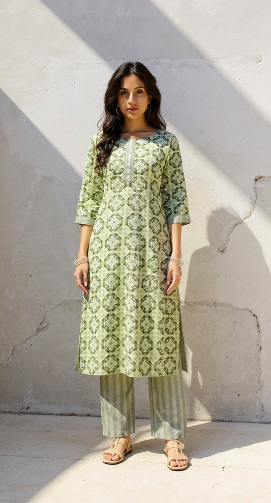 MINT GREEN  COLOURED  WOMEN'S VISCOSE RAYON KURTA WITH  DUPATTA SET