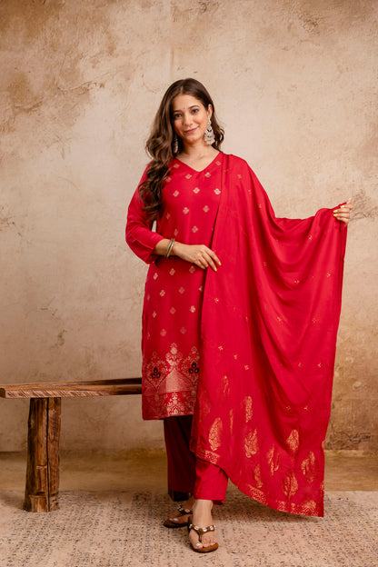 RANI PINK  COLOURED WOMEN'S  MASLIN  KURTA WITH  DUPATTA SET