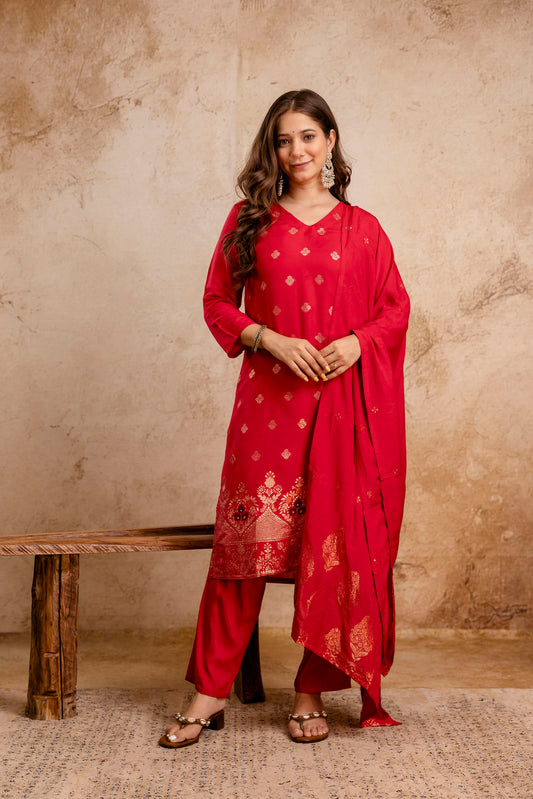 RANI PINK  COLOURED WOMEN'S  MASLIN  KURTA WITH  DUPATTA SET
