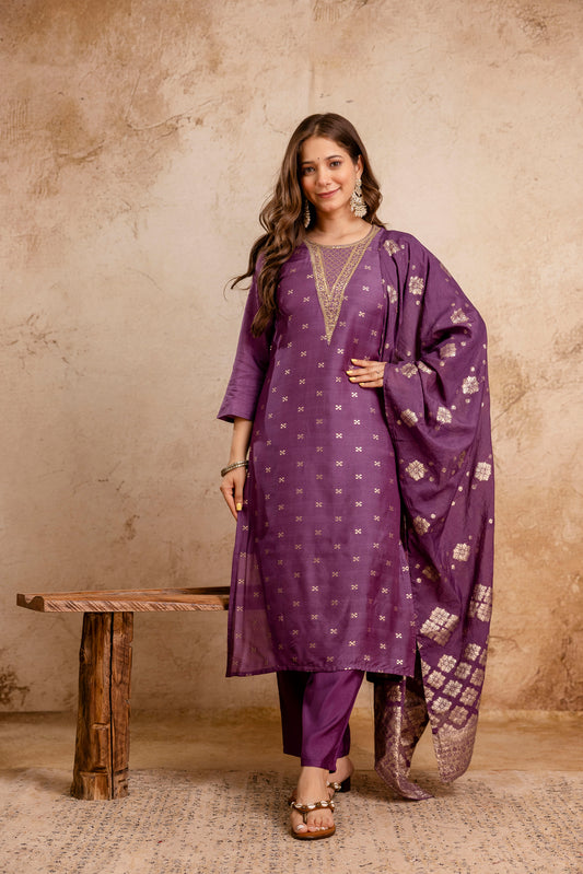 RUST  COLOURED WOMEN'S  MASLIN  KURTA WITH  DUPATTA SET