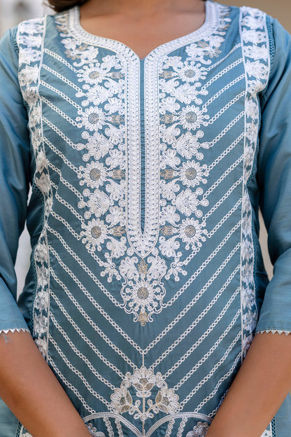GREY COLOURED WOMEN'S VISCOSE RAYON  KURTA WITH  DUPATTA SET