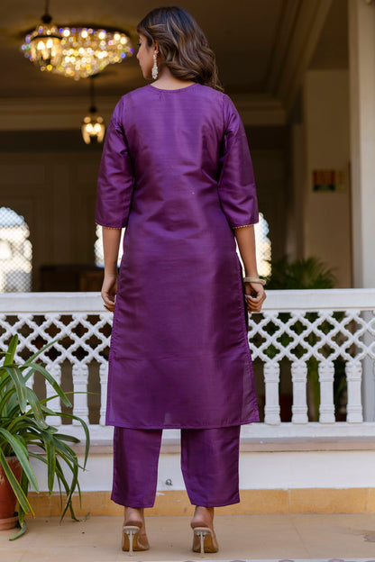 WINE COLOURED WOMEN'S  PURE SILK  KURTA WITH  DUPATTA SET