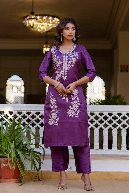 WINE COLOURED WOMEN'S  PURE SILK  KURTA WITH  DUPATTA SET