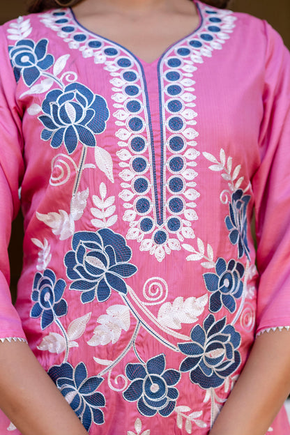 PINK  COLOURED WOMEN'S  P0LYSTER  KURTA WITH  DUPATTA SET