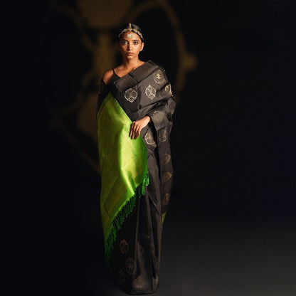 THE BANARASI SAREEIS MADE UP OF SILK THREADS WOVEN USING