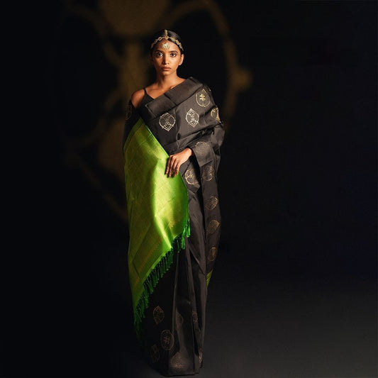 THE BANARASI SAREEIS MADE UP OF SILK THREADS WOVEN USING