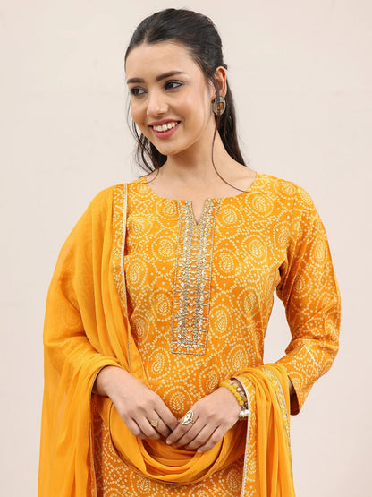 YELLOW COLOURED  WOMEN'S VISCOSE RAYON KURTA WITH  DUPATTA SET