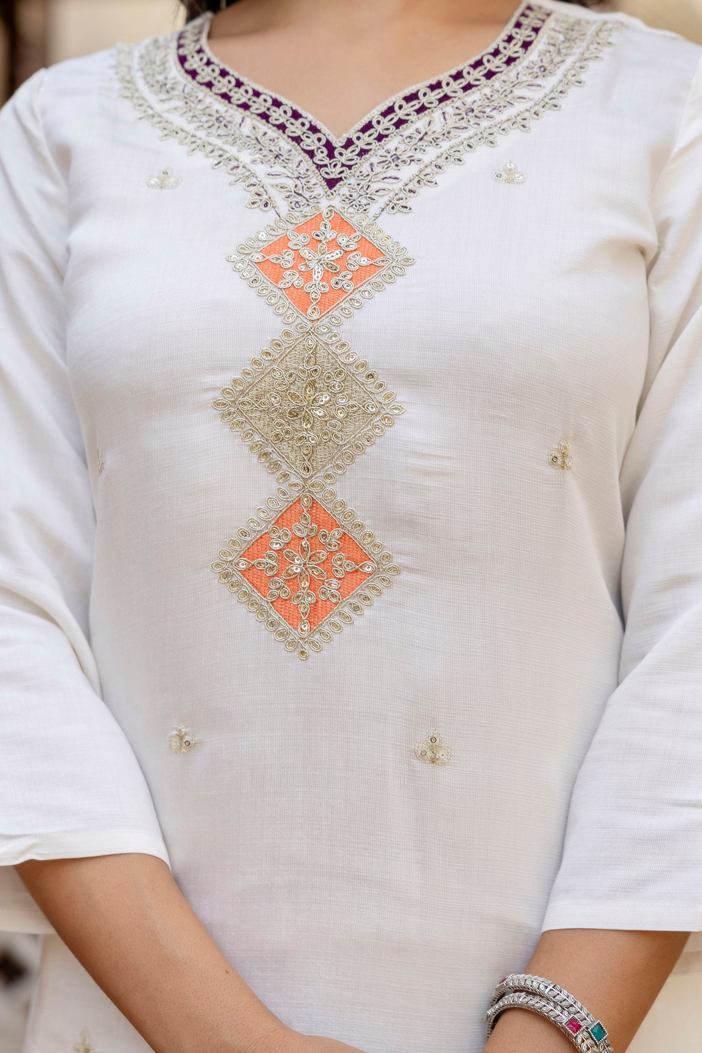 WHITE COLOURED WOMEN'S VISCOSE RAYON  KURTA WITH  DUPATTA SET