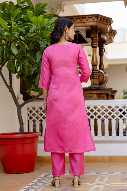 PINK  COLOURED WOMEN'S VISCOSE RAYON  KURTA WITH  DUPATTA SET