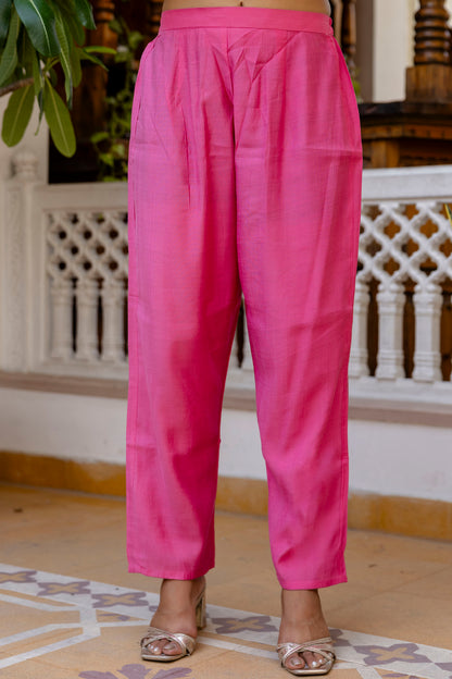 PINK  COLOURED WOMEN'S VISCOSE RAYON  KURTA WITH  DUPATTA SET