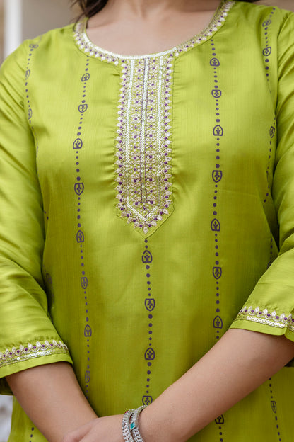 MINT GREEN COLOURED WOMEN'S  PURE SILK  KURTA WITH  DUPATTA SET