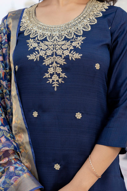 BLUE COLOURED WOMEN'S VISCOSE RAYON  KURTA WITH  DUPATTA SET