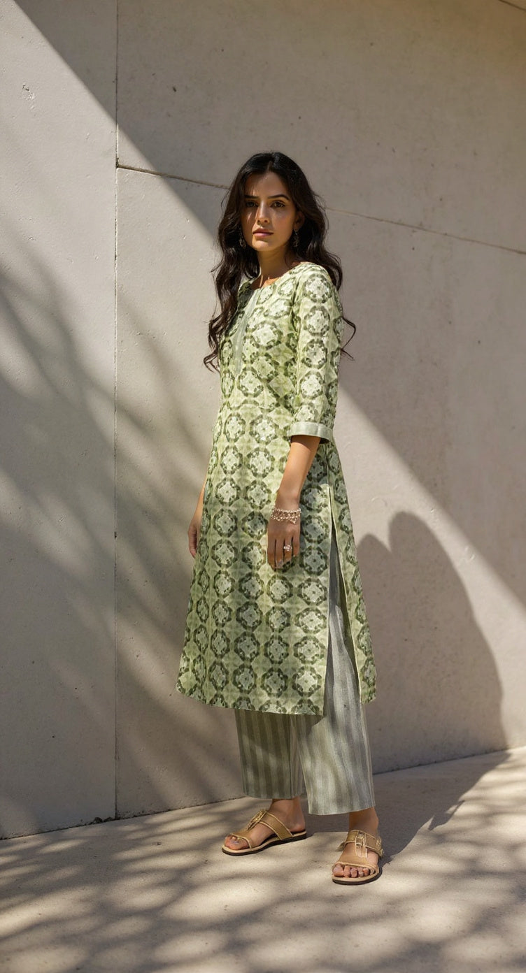 MINT GREEN  COLOURED  WOMEN'S VISCOSE RAYON KURTA WITH  DUPATTA SET