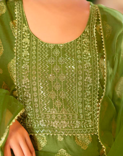 MAHENDI   COLOURED  WOMEN'S COTTON KURTA WITH  DUPATTA SET