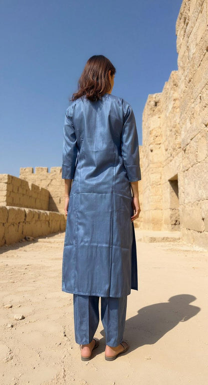 BLUE COLOURED  WOMEN'S  POLYSTER KURTA WITH  DUPATTA SET