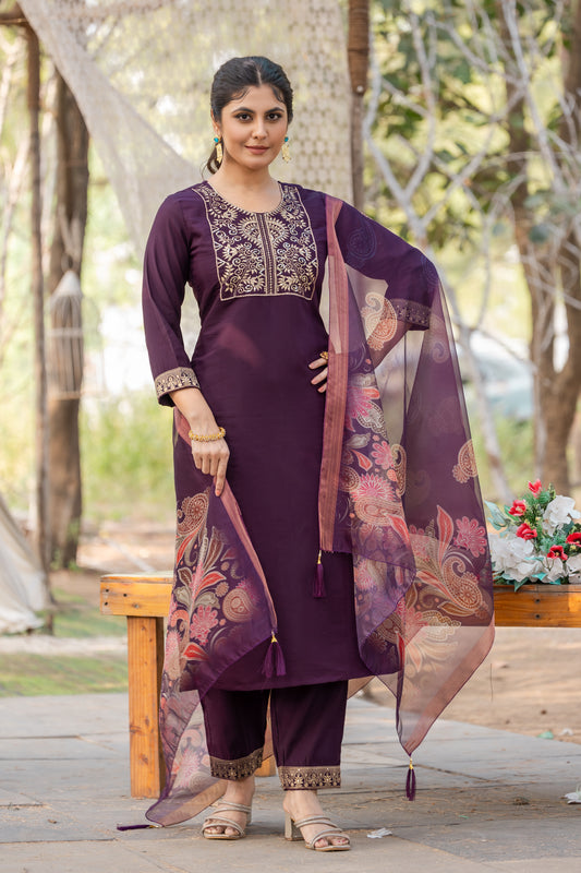 WINE COLOURED TREDITIONAL WEAR KURTA SET