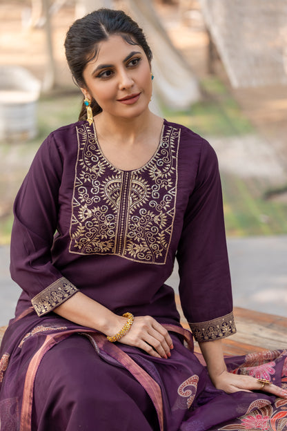 WINE COLOURED TREDITIONAL WEAR KURTA SET
