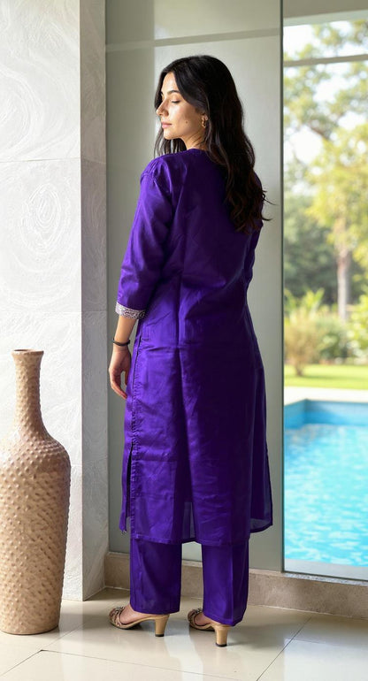 PURPLE COLOURED  WOMEN'S  POLYSTER KURTA WITH  DUPATTA SET