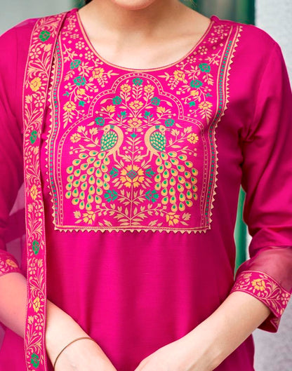 PINK COLOURED  WOMEN'S VISCOSE RAYON KURTA WITH  DUPATTA SET