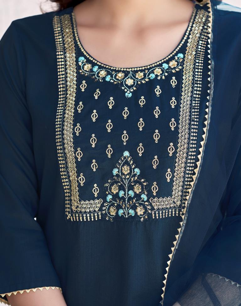 BLUE COLOURED  WOMEN'S VISCOSE RAYON KURTA WITH  DUPATTA SET