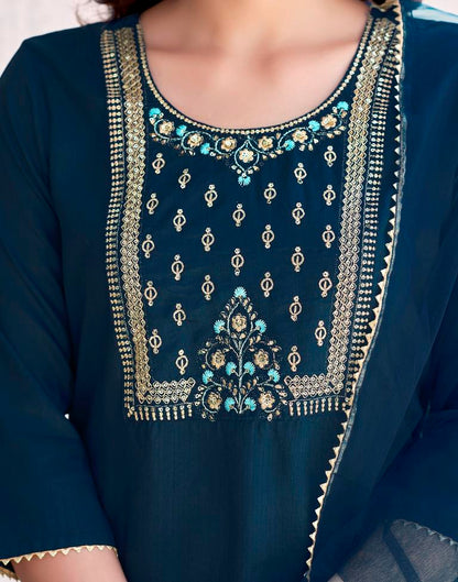 BLUE COLOURED  WOMEN'S VISCOSE RAYON KURTA WITH  DUPATTA SET