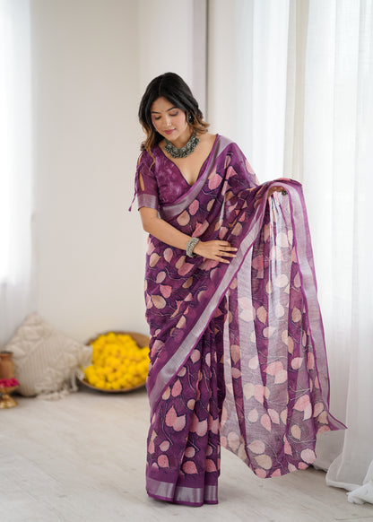 purple Color lilanpatta Saree With Sequence Work