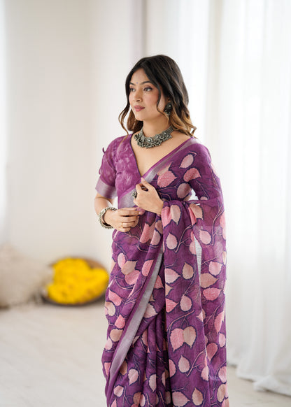 purple Color lilanpatta Saree With Sequence Work