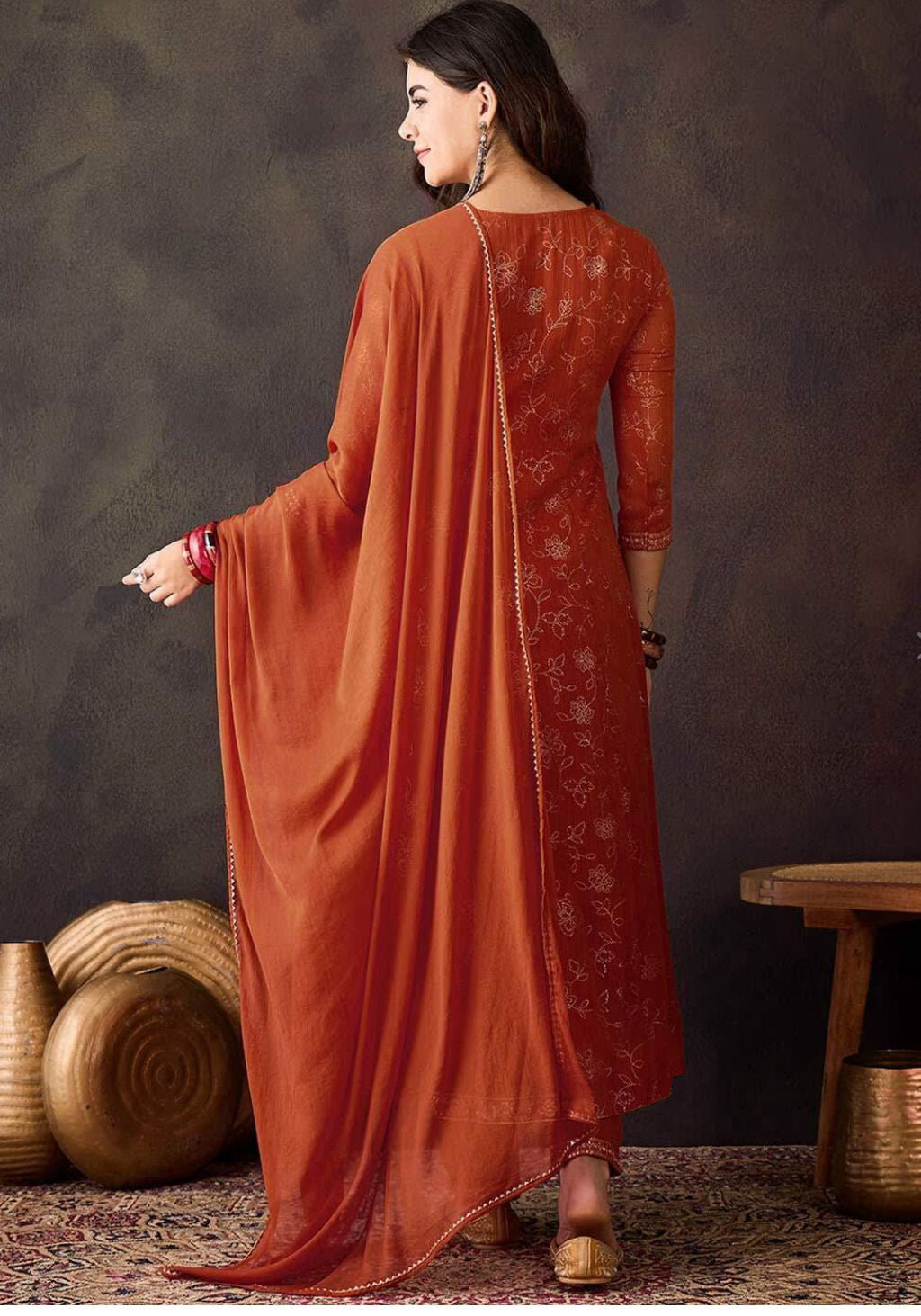 ORANGE COLOURED  WOMEN'S GEORGETTE  KURTA WITH  DUPATTA SET