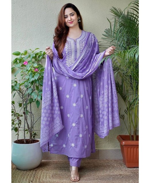 PURPLE  COLOURED WOMEN VISCOSE COTTON  KURTA SET
