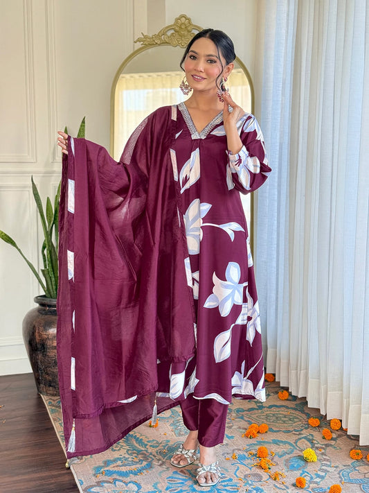 BLUE COLOURED WOMEN  CHANDERI SILK  KURTA SET