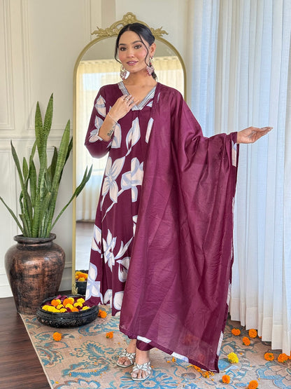 BLUE COLOURED WOMEN  CHANDERI SILK  KURTA SET