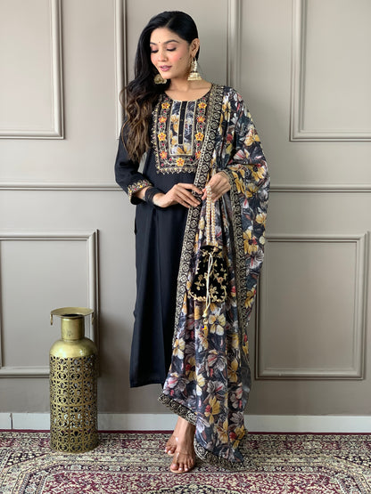 HAZEL BLACK COLOURED VISCOSE   RAYON  KURTA SET