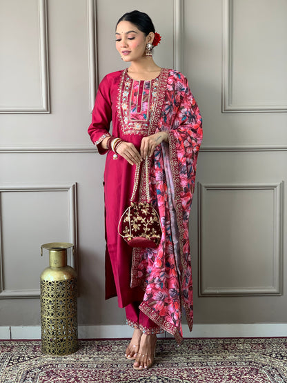 HAZEL MAROON   COLOURED VISCOSE CHANDERI  RAYON  KURTA SET