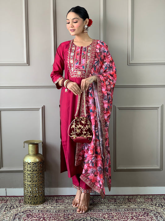 HAZEL MAROON   COLOURED VISCOSE CHANDERI  RAYON  KURTA SET