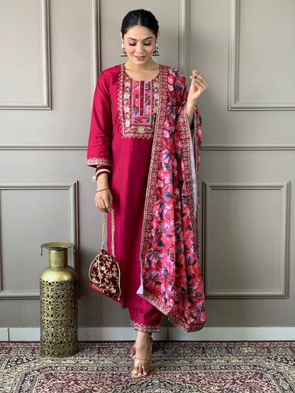 HAZEL MAROON   COLOURED VISCOSE CHANDERI  RAYON  KURTA SET
