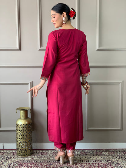 HAZEL MAROON   COLOURED VISCOSE CHANDERI  RAYON  KURTA SET