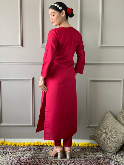 LEELA PINK  COLOURED WOMEN'S VISCOSE CHANDERI KURTA SET
