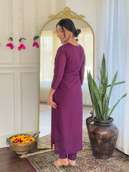 NARI Women's  Chanderi Viscose Embroidered Straight Kurta with Chanderi Viscose Pant And Silk Printed Dupatta Sets