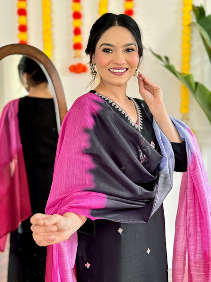 BLACK COLOURED WOMEN'S VISCOSE RAYON  KURTA SET