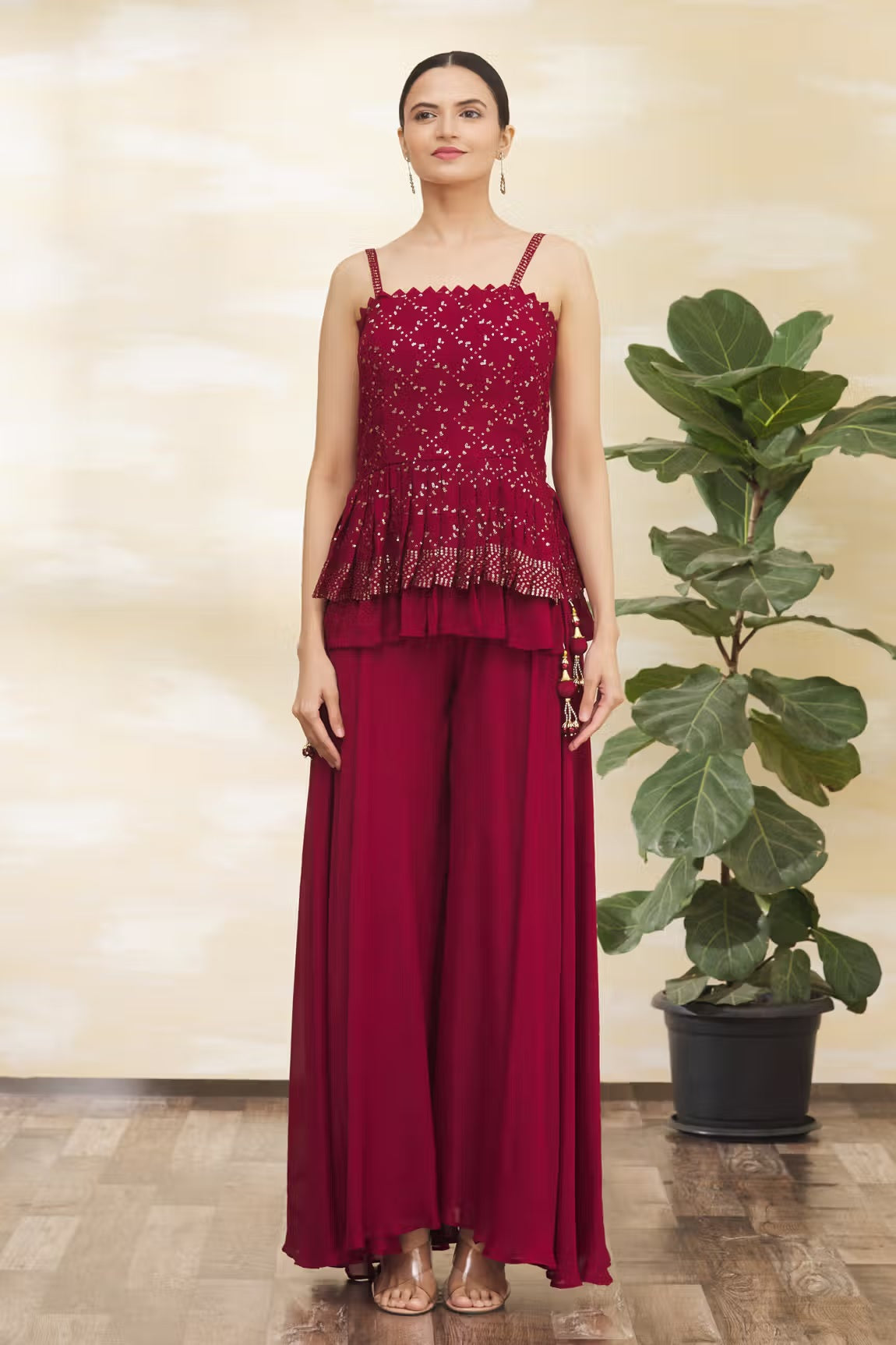 RED COLOURED WOMEN'S FAUX GEORGETTE EMBROIDERY KURTA WITH PANT DUPATTA SET