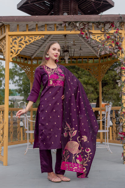 Sanaya Purple Grace – Embroidered Suit with Jacquard Dupatta